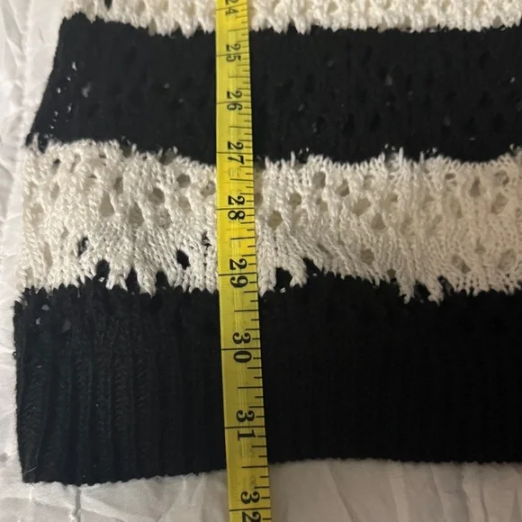 Women's Black and White Striped Open Knit Sweater - Picture 3 of 4